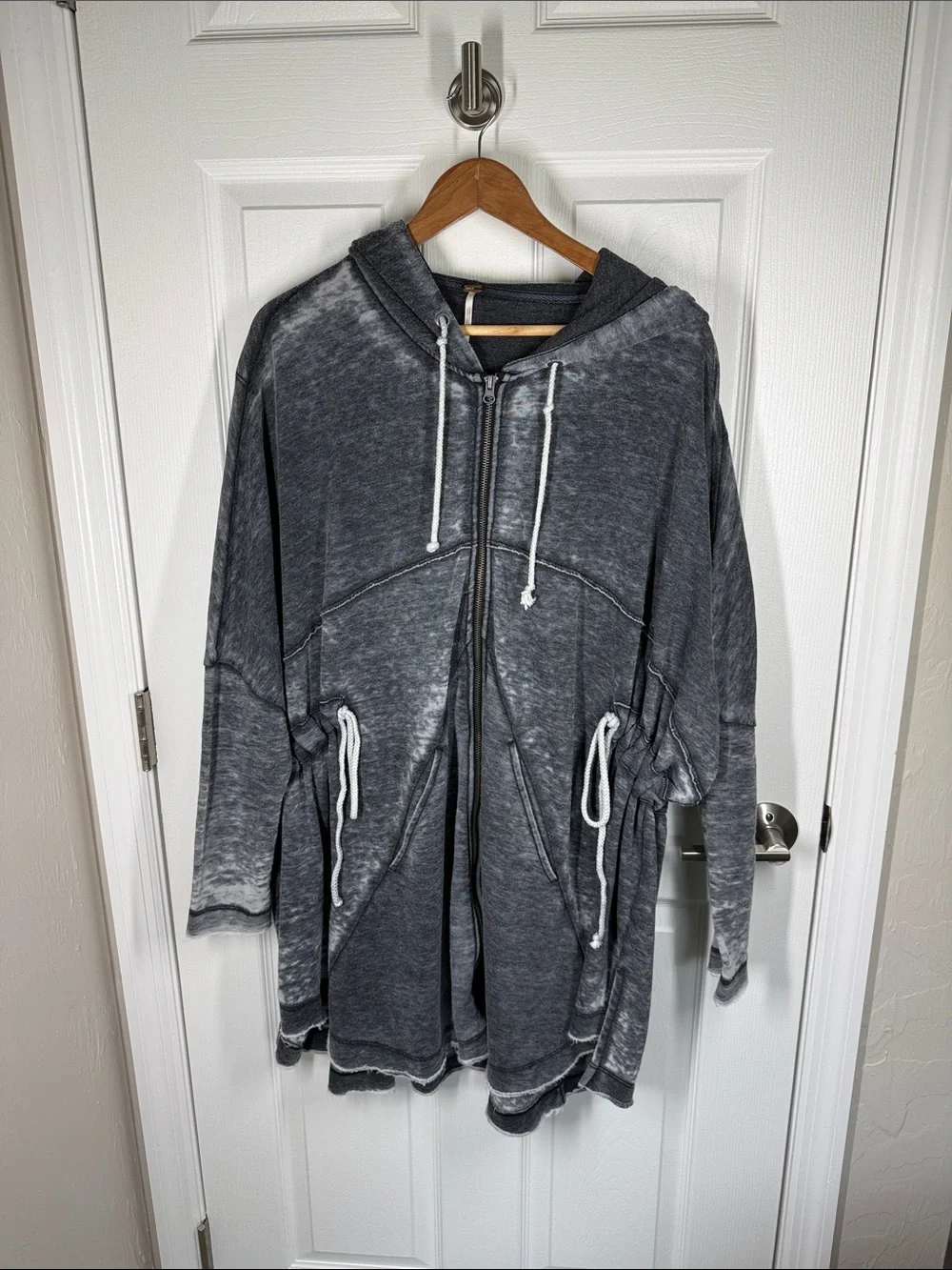 Free People zip front zip hoodie gray distressed sweatshirt size medium